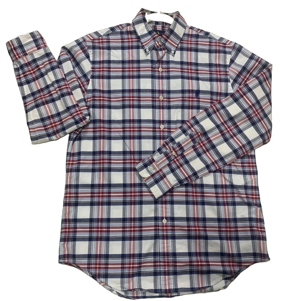 Ralph Lauren Mens Long Sleeve Plaid Button Down Shirt Size M Blue Red White